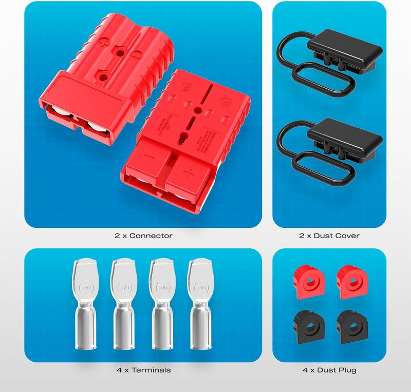 Malictele Store Anderson Connector, 350Amp Battery Quick Disconnect 2/0AWG 600V Anderson Plug Heavy-Duty Winch Wiring Kit for Towing (2Pack) - RED - Image 5